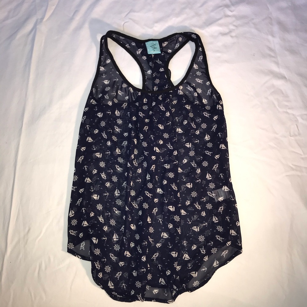 Blue and White Beach Tank Top